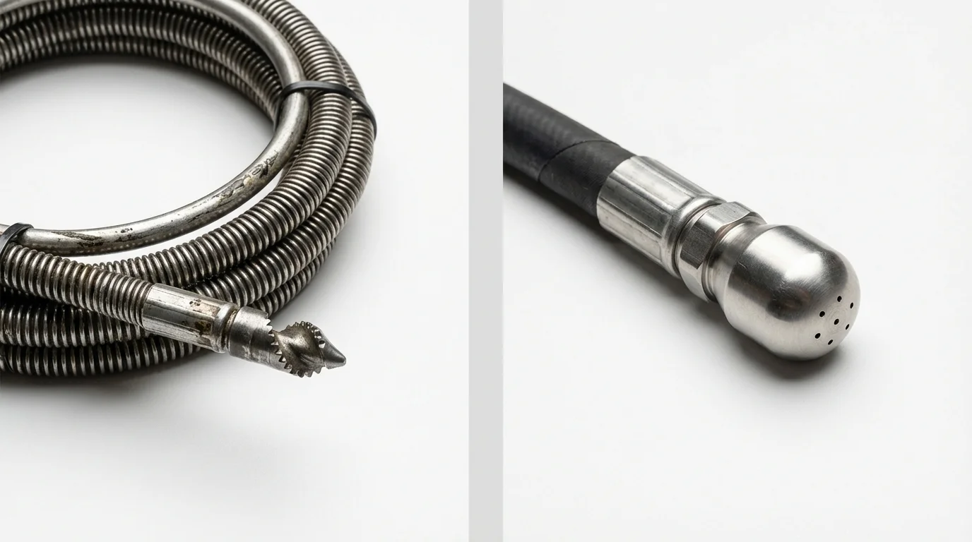 Drain snake cable and hydro jetting nozzle used for drain cleaning in Inez, KY