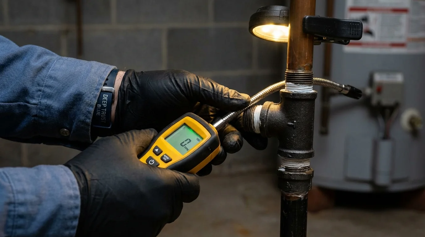 Gas leak detection with electronic sniffer by Johns Plumbing LLC in Inez