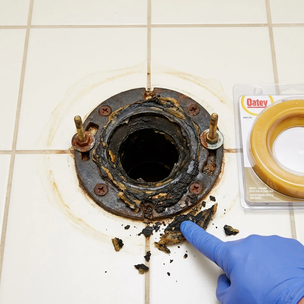 Failed wax ring showing water seepage at the base of a toilet in a Inez, KY home